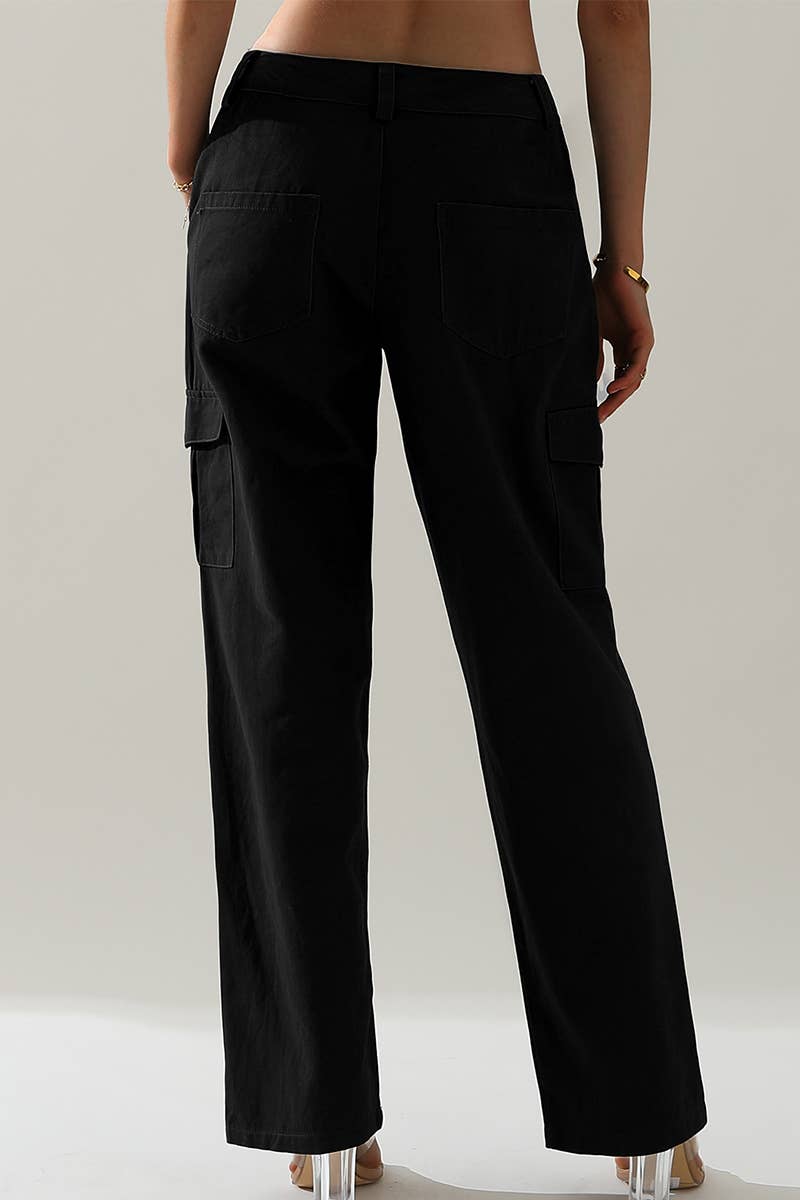 CWBLP421_Cargo Cotton Pants Wide Leg Casual Pants 4 Pockets