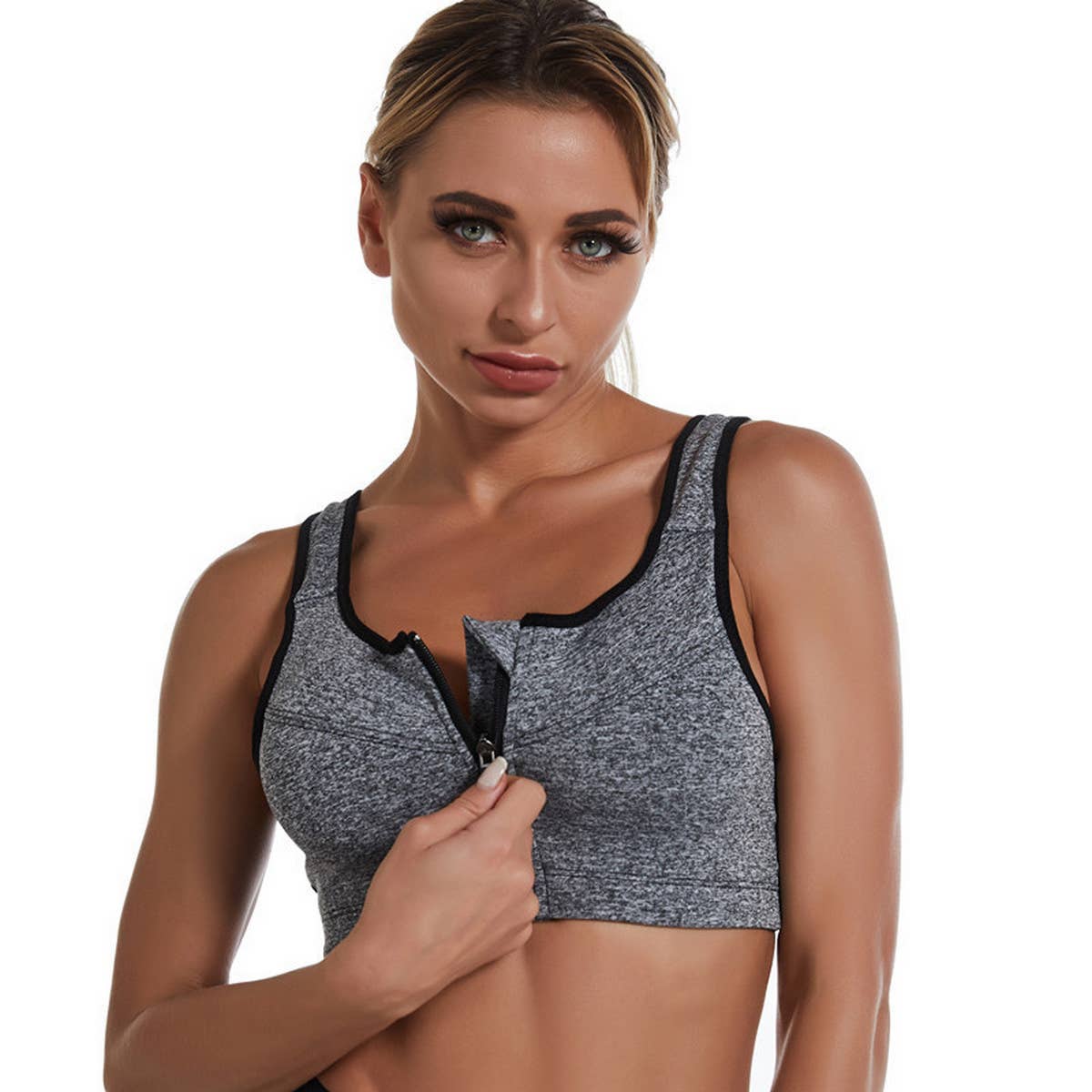 NON-WIRED ZIPPER PLUS SIZE SPORTS BRA_CWMU0296