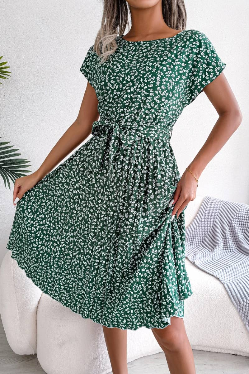 CWDMD2624_SUMMER FLORAL PLEATED DRESS WITH LARGE SWING