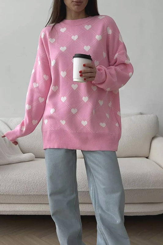 Cwoswl3721_Autumn Winter Love Crewneck Long-Sleeved Sweater