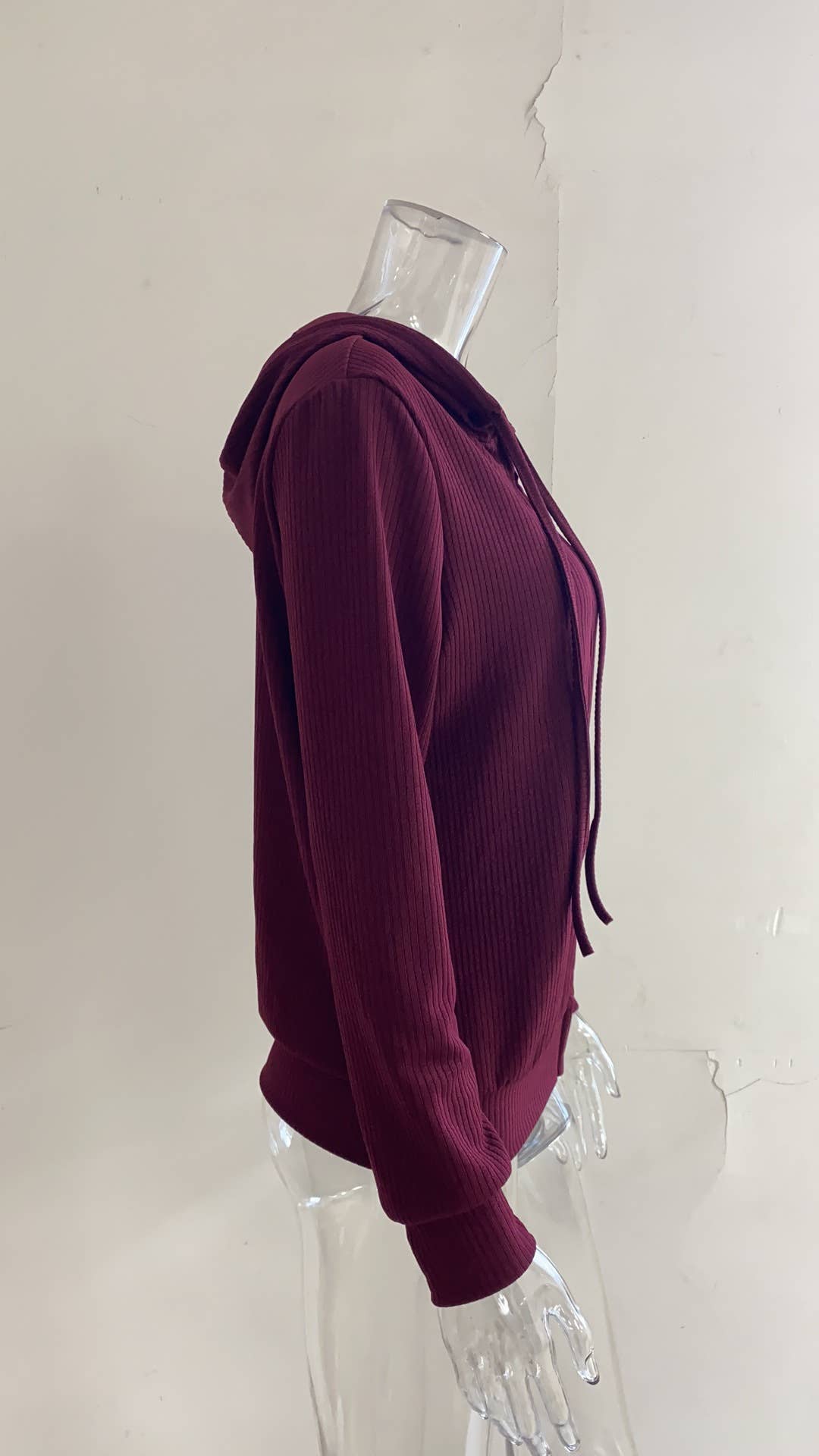 SOLID COLOR KNIT ZIPPER HOODED CARDIGAN COAT