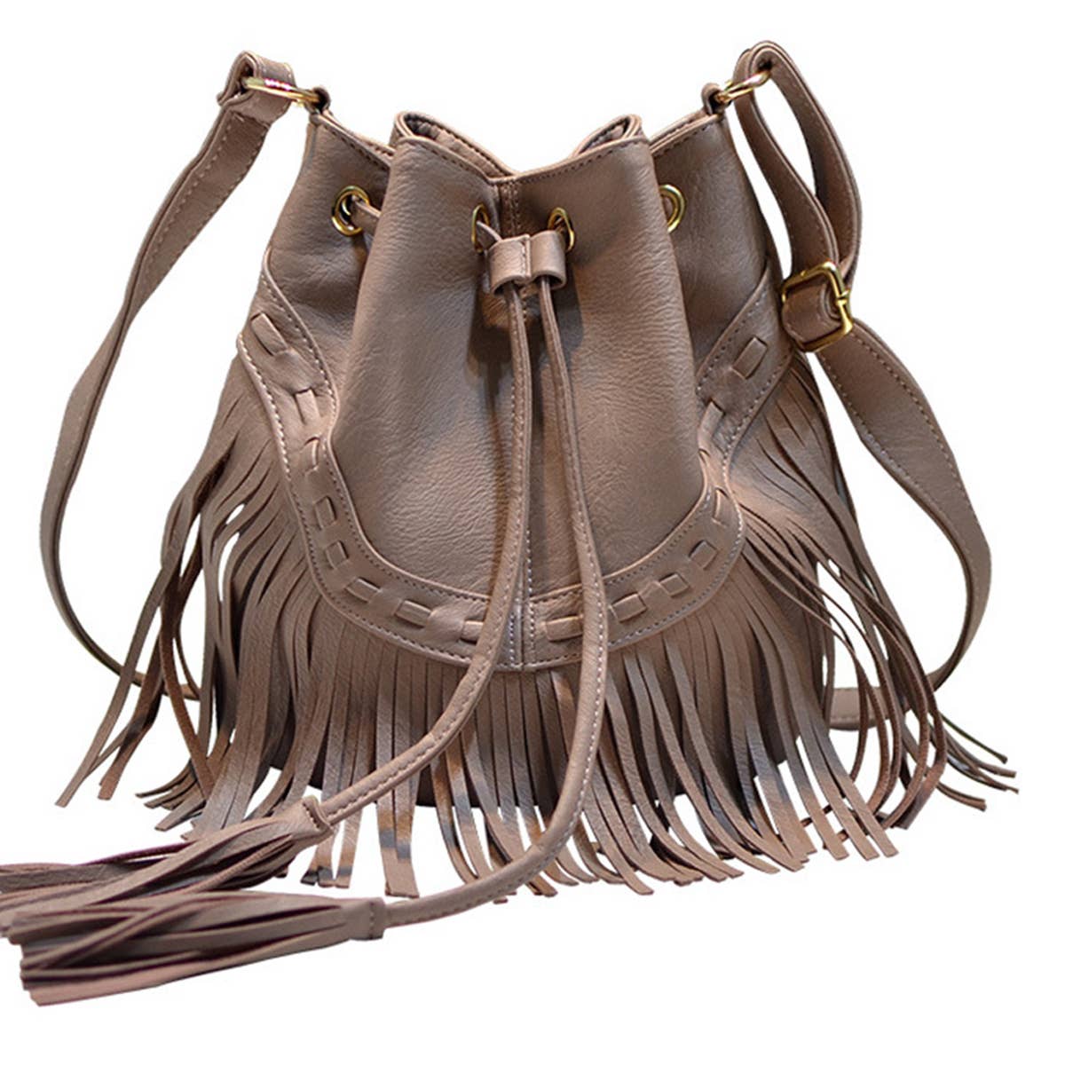 WOMEN LEATHER TASSEL BUCKET BAG_CWAB0791