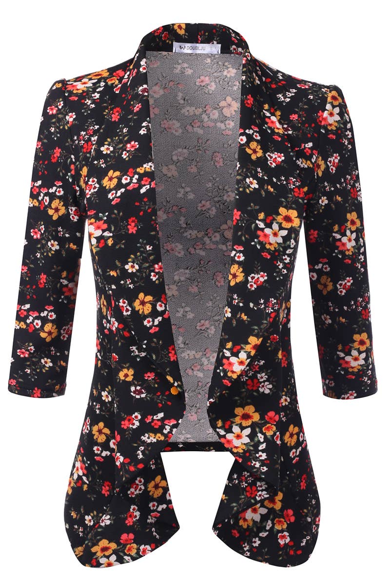 CWOBL089_Casual Work 3/4 Sleeve Open Front Blazer