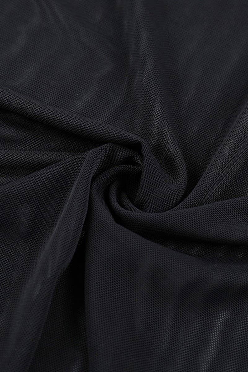 CWDMD5070_SEXY MESH RUFFLE TIE STRAP SLIT BODYCON DRESS