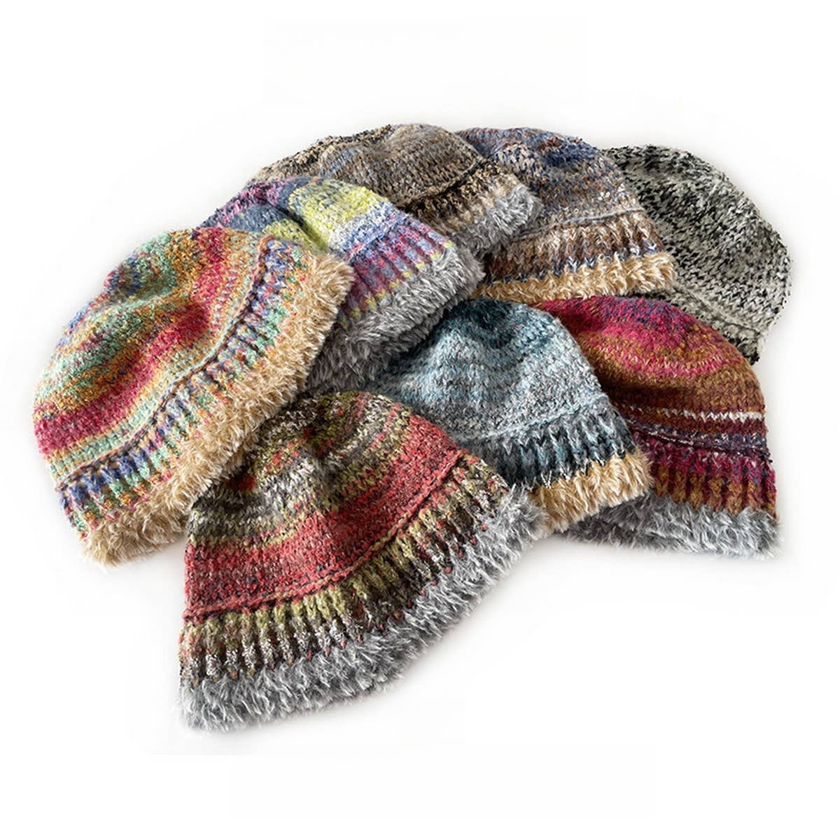 CHILDREN'S KNITTED HAT COLORFUL STRIPED BUCKET HAT_CWAH2050