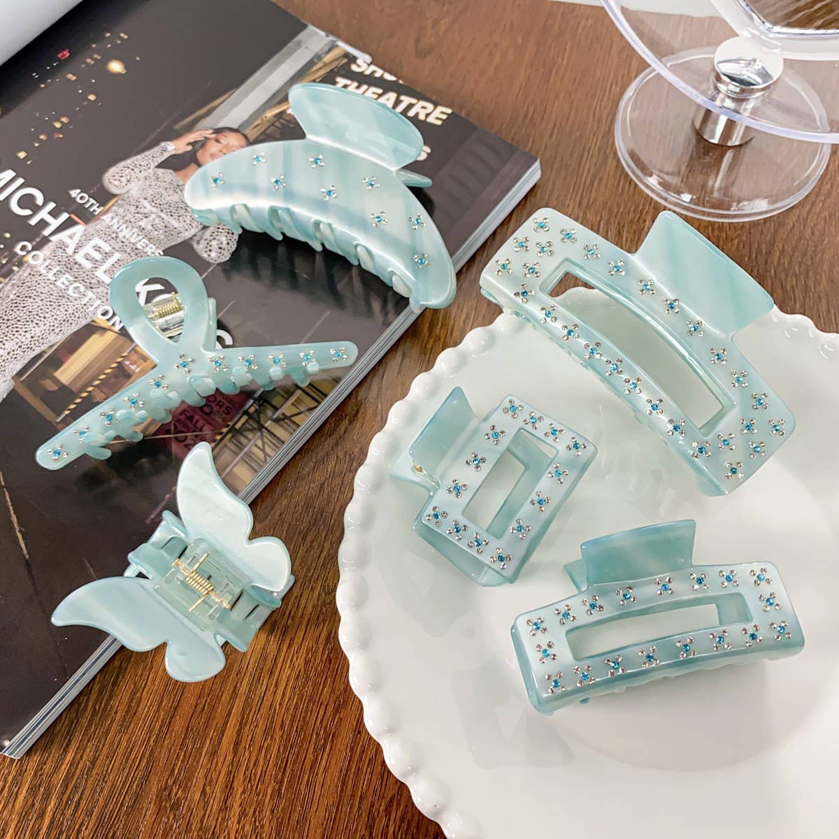 Sky Blue Hair Claw, Luxe Large Rhinestone Clip_CWAHA1595