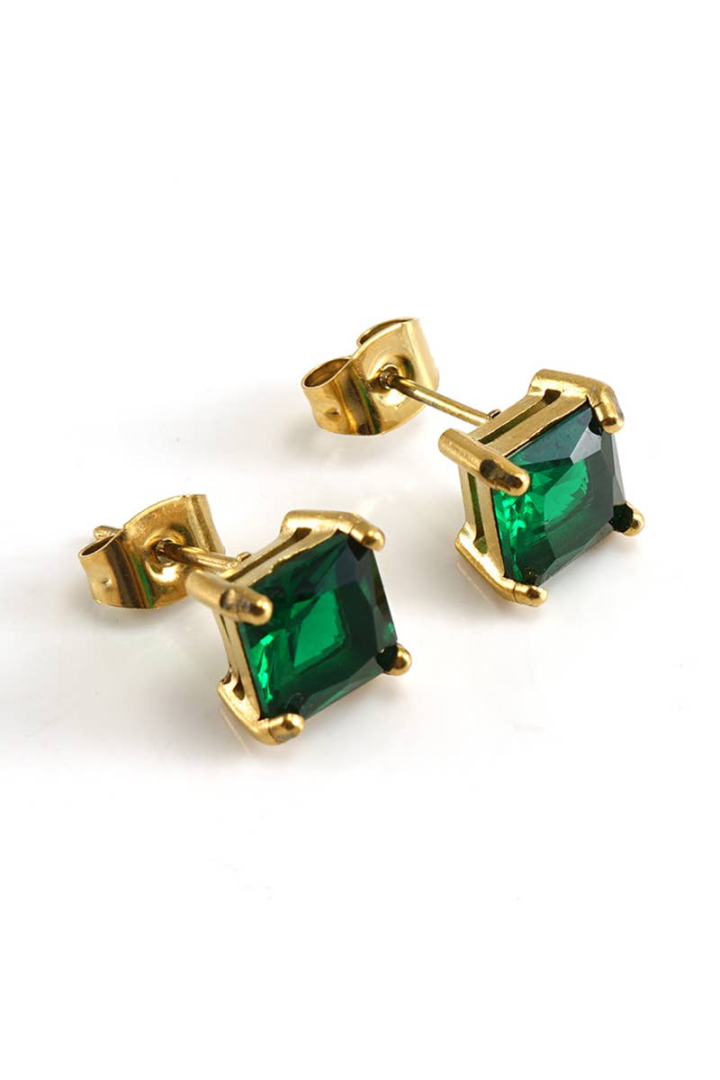 COLORED GEM DECKED STAINLESS STEEL EARRINGS_CWAJE0378