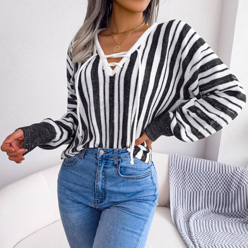 STRIPED SWEATER WITH CONTRASTING COLORS