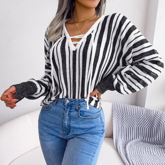 STRIPED SWEATER WITH CONTRASTING COLORS