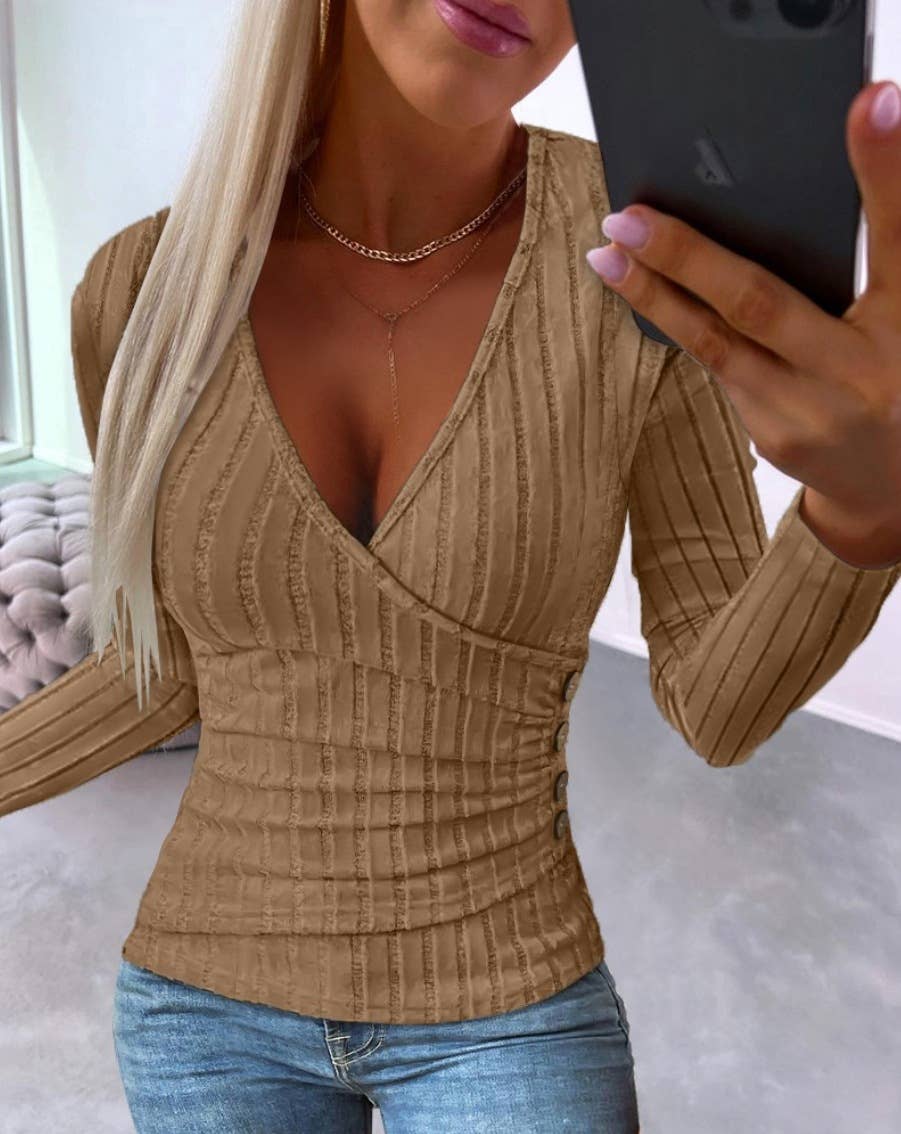 SIMPLE LONG SLEEVE V-NECK PULLOVER SWEATER