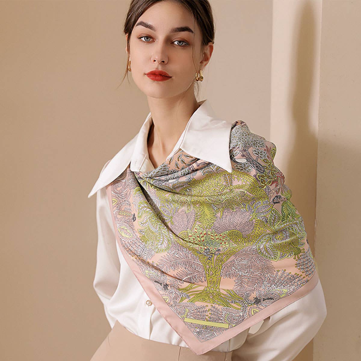 Vintage French Print Scarf ? 90cm Silk Feel Square