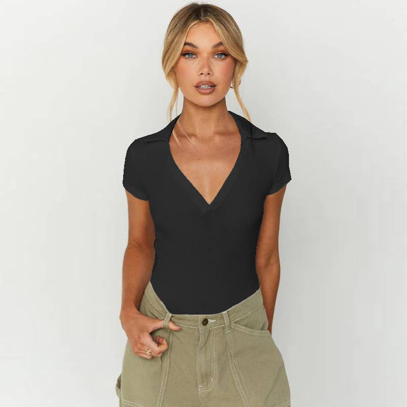Sexy slim polo neck Spice short sleeve T-shirt