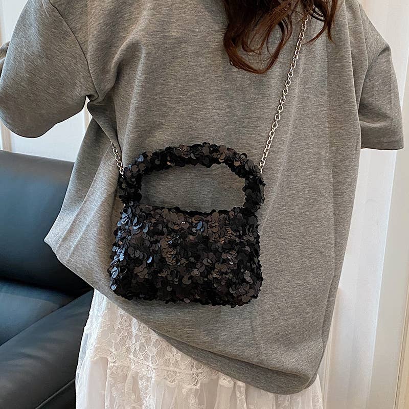 Sequined versatile pleated crossbody bag