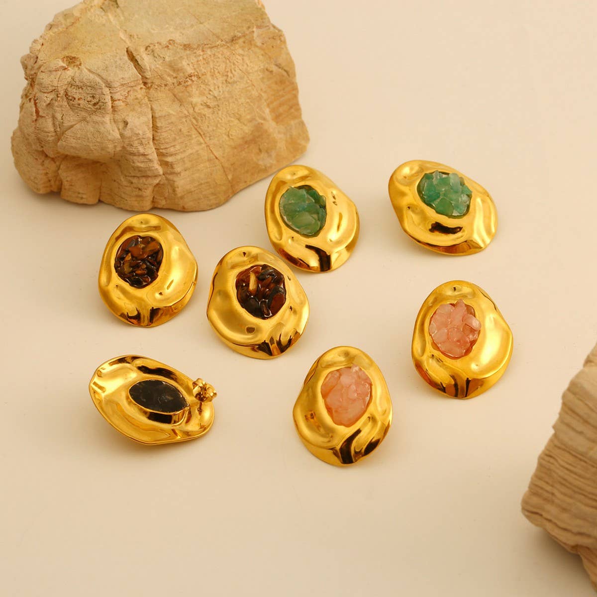 Natural Stone Stainless Steel Irregular Earrings