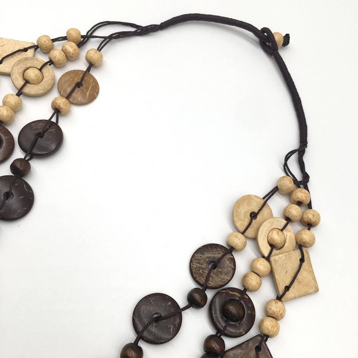 ETHNIC HAND-WOVEN COCONUT SHELL WOOD BEAD NECKLACE
