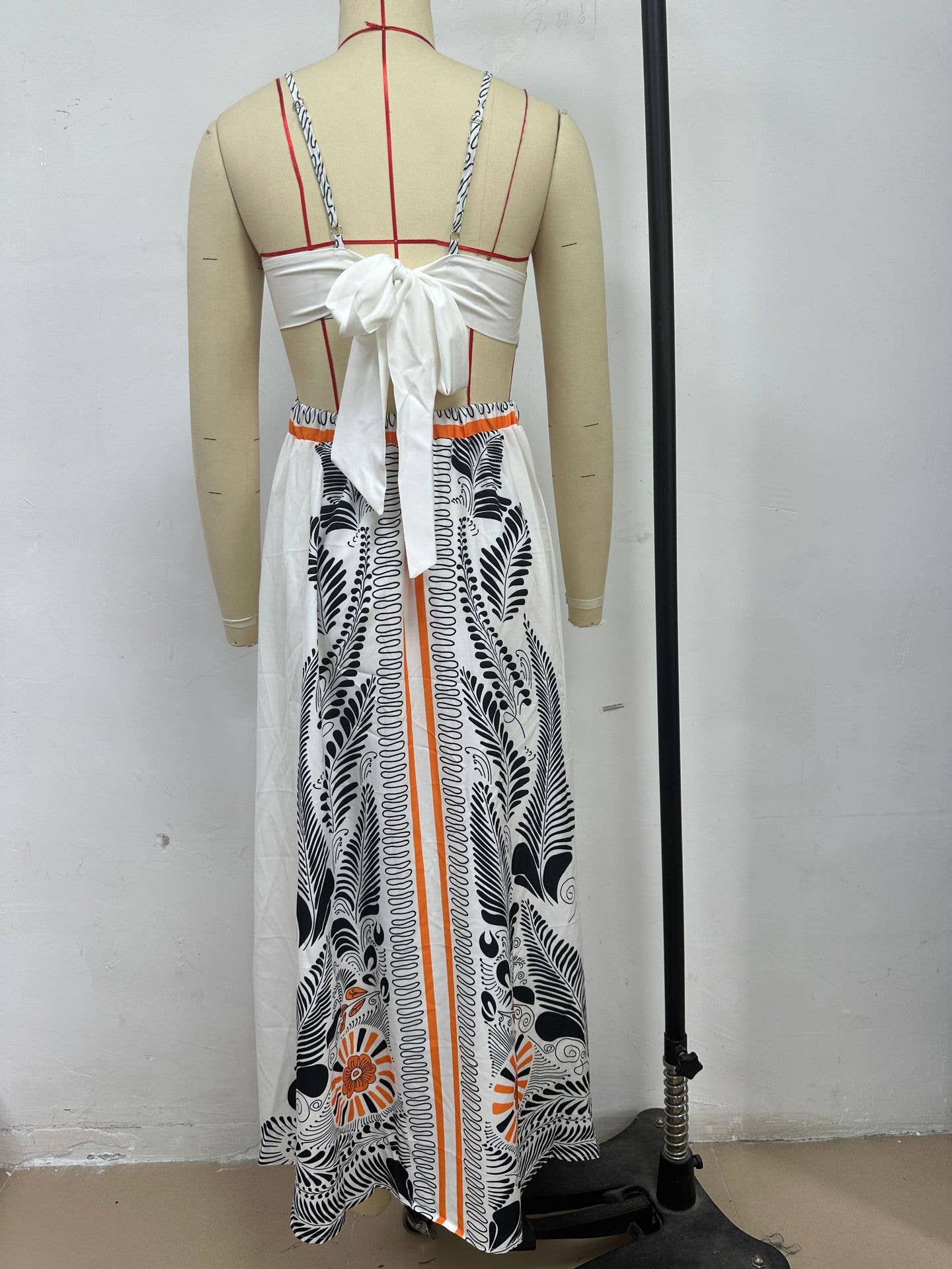 Printed off-the-neck,low-cut sexy halter dress