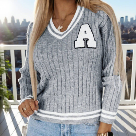 Towel embroidered letter knitted sweater