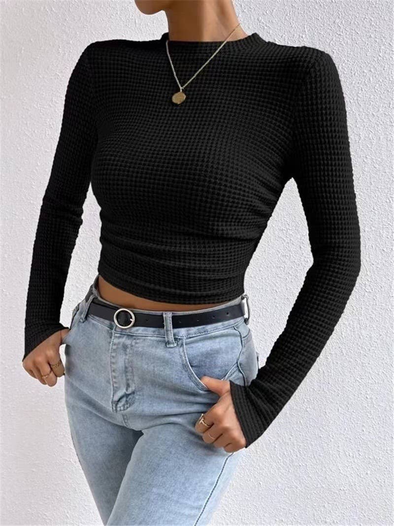 Hollow sexy slim long sleeve base T-shirt