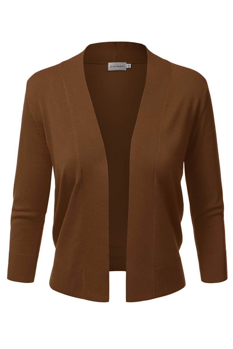 AWOCAS074_Basic 3/4 Sleeve Open Front Cropped Cardigan