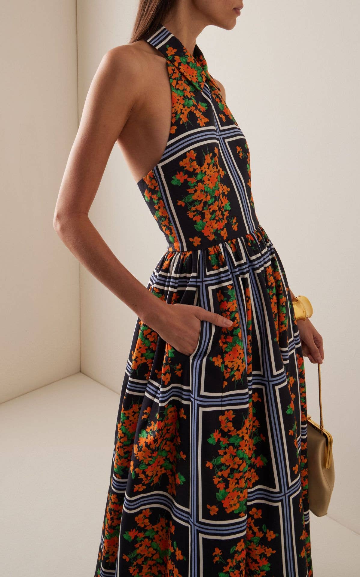 Sexy halter lapel print long elegant halter dress