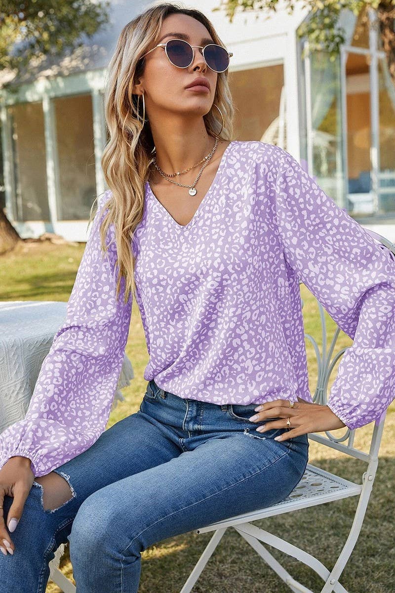 V NECK PULLOVER CHIFFON PRINT STYLE BLOUSE_CWTBLL0590