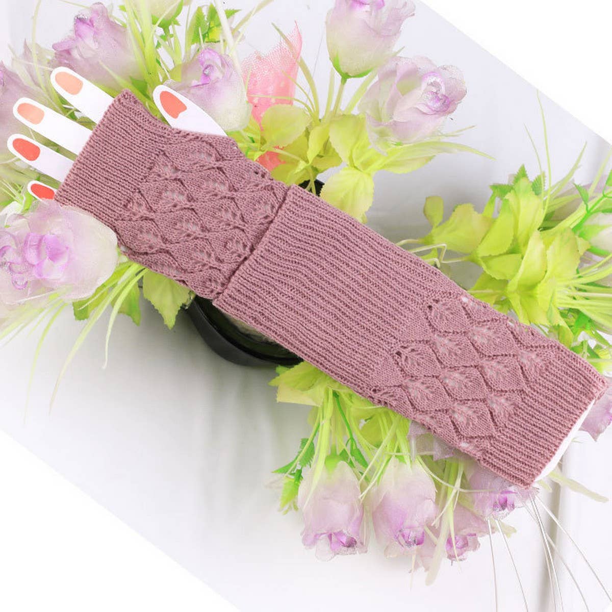 KNITTED HOLLOW OUT LONG OPEN TOE GLOVES_CWAG0037