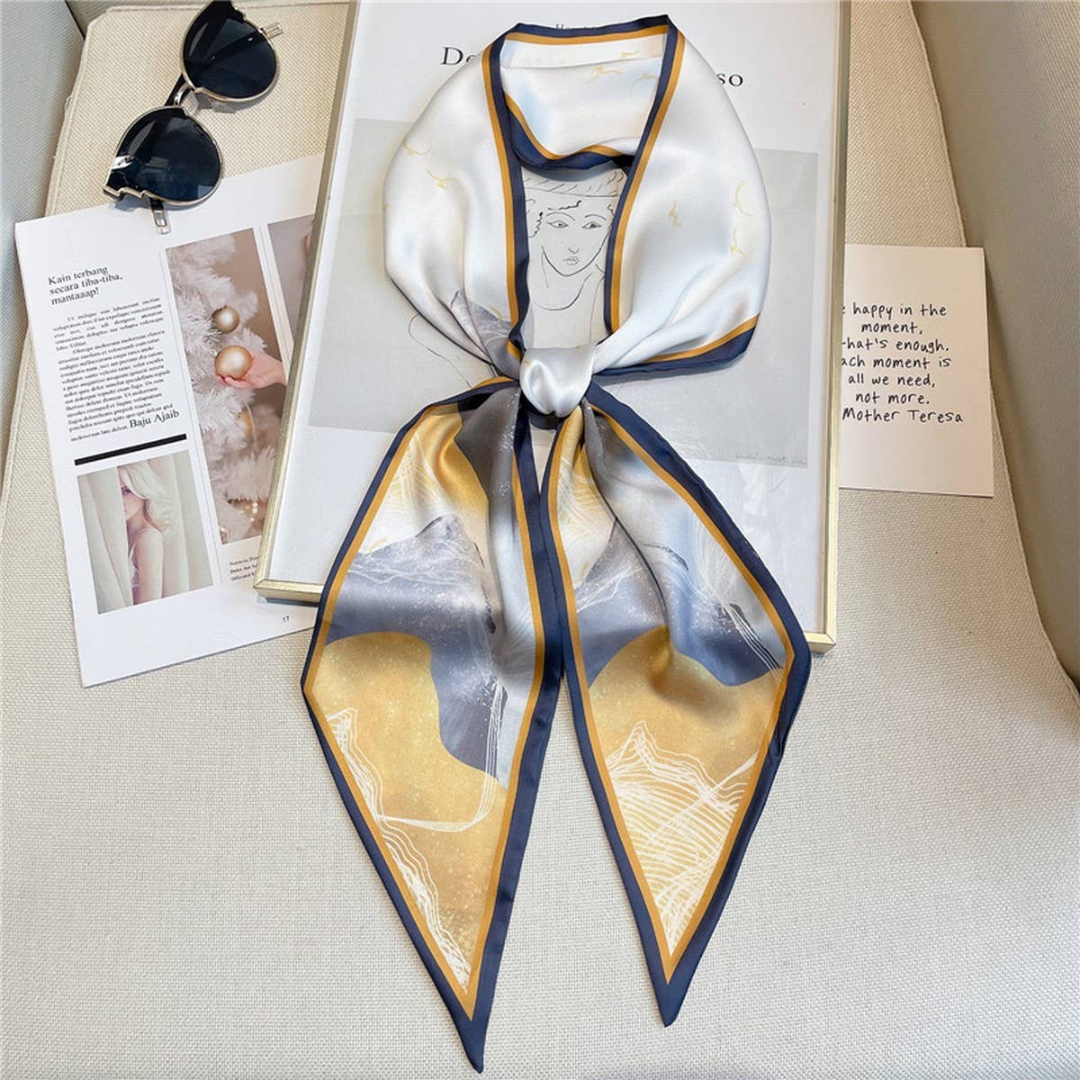 IMITATION SILK RIBBON BEVEL WIDE COLLAR HEAD SCARF