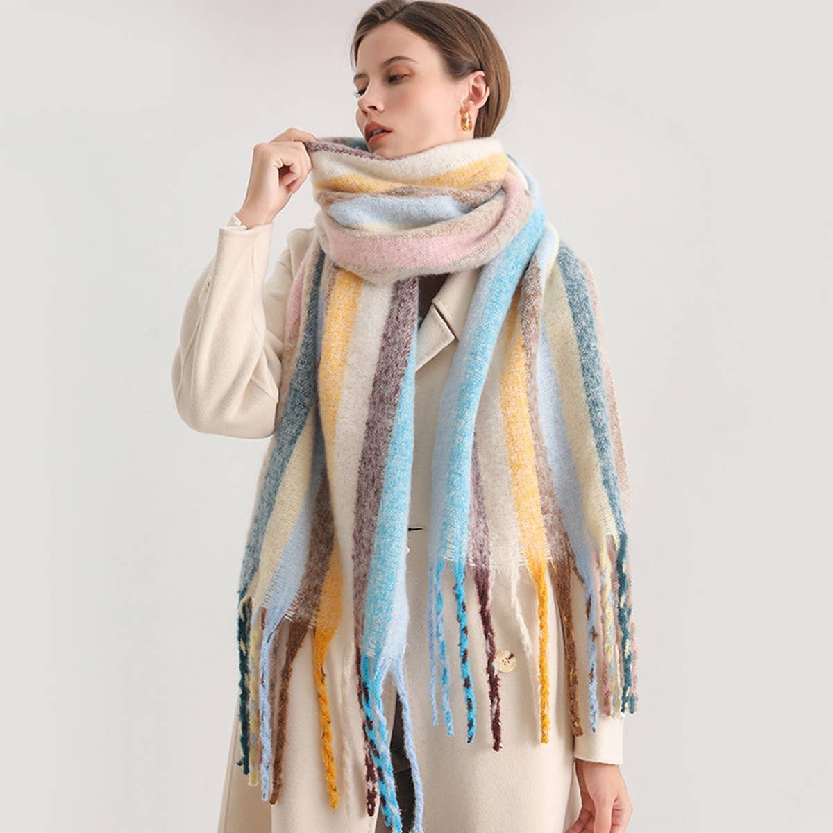 Rainbow Stripe Scarf - Cozy Cute Winter Wrap_CWASC0984