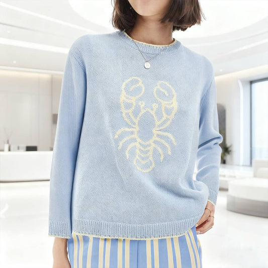 Lobster jacquard round-neck pullover sweater