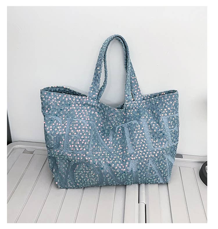 Niche design trendy sequin large-capacity bag