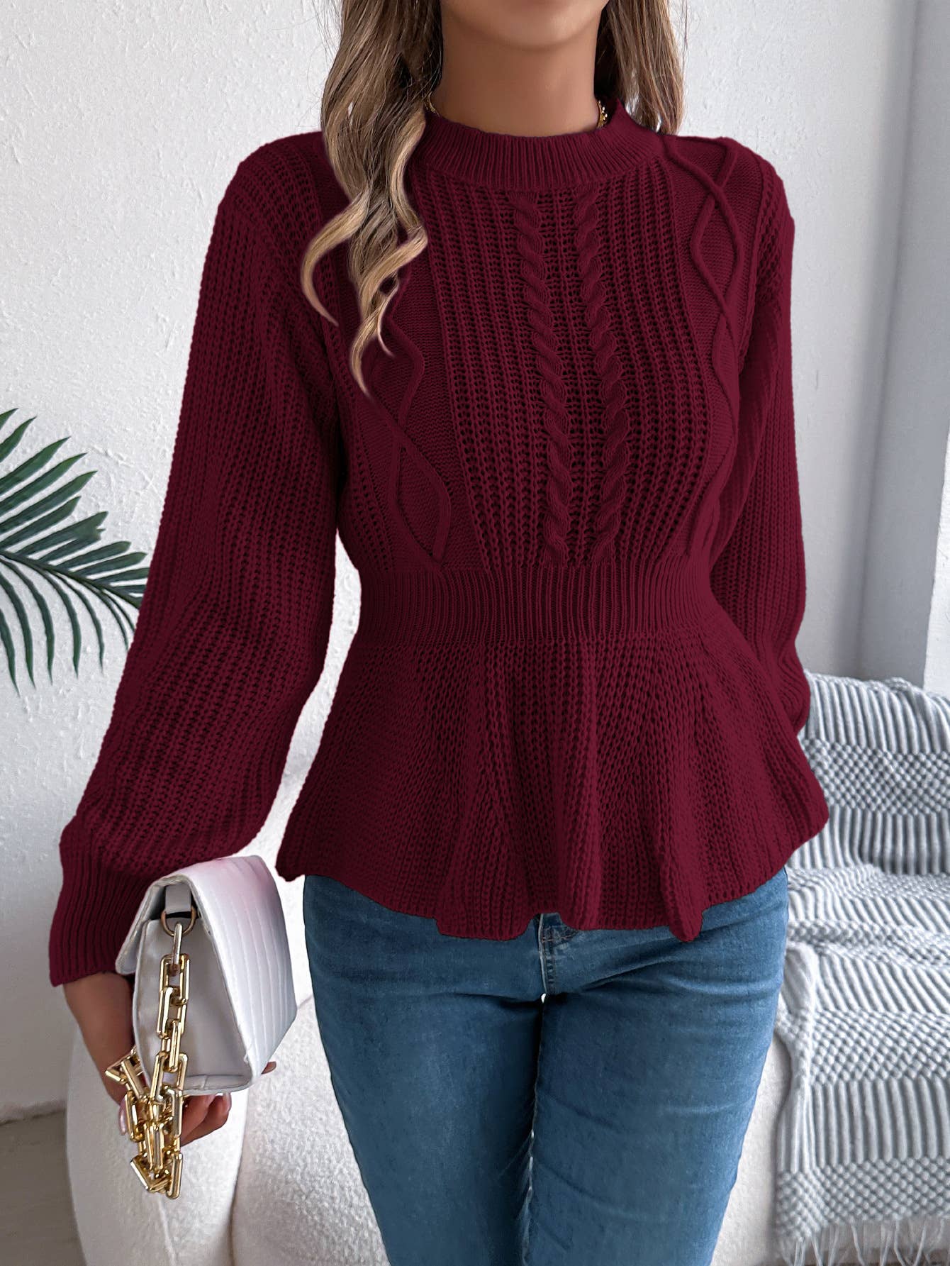 Twist waist falbala long-sleeved sweater