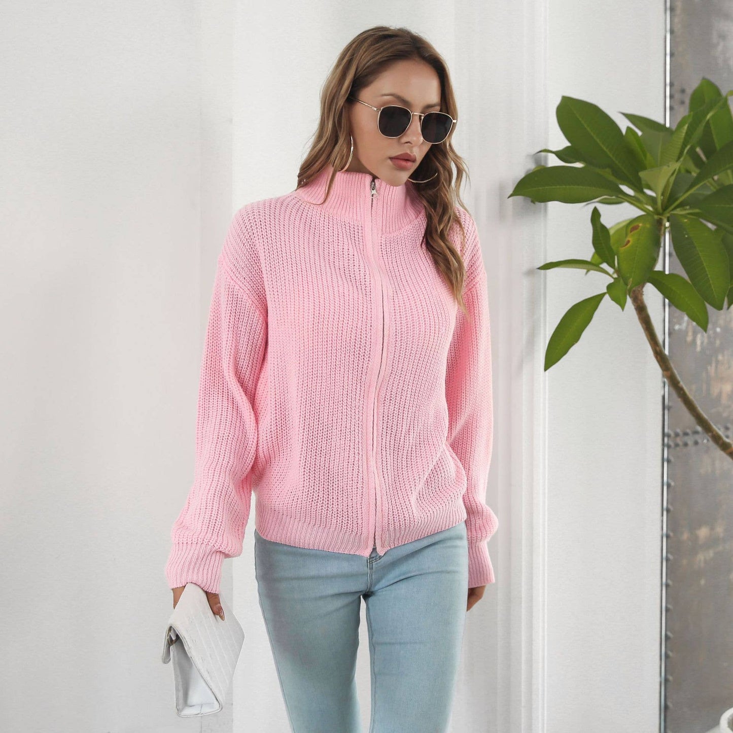 Turtleneck knitted cardigan long-sleeved jacket
