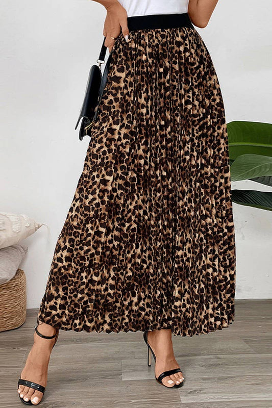 CWBLS0290_ELEGANT LEOPARD PRINT PLEATED BOTTOM SKIRT