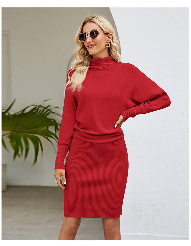 SLIM SWEATER DRESS WITH HIP WRAP AND HIGH NECK