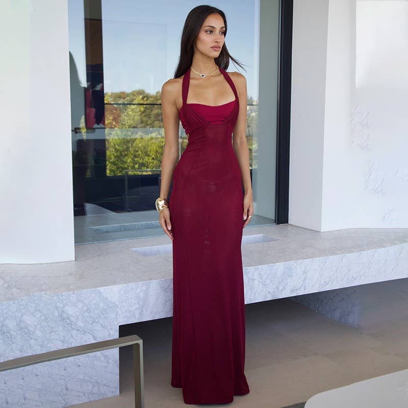 Sexy backless waist-tie fishtail dress