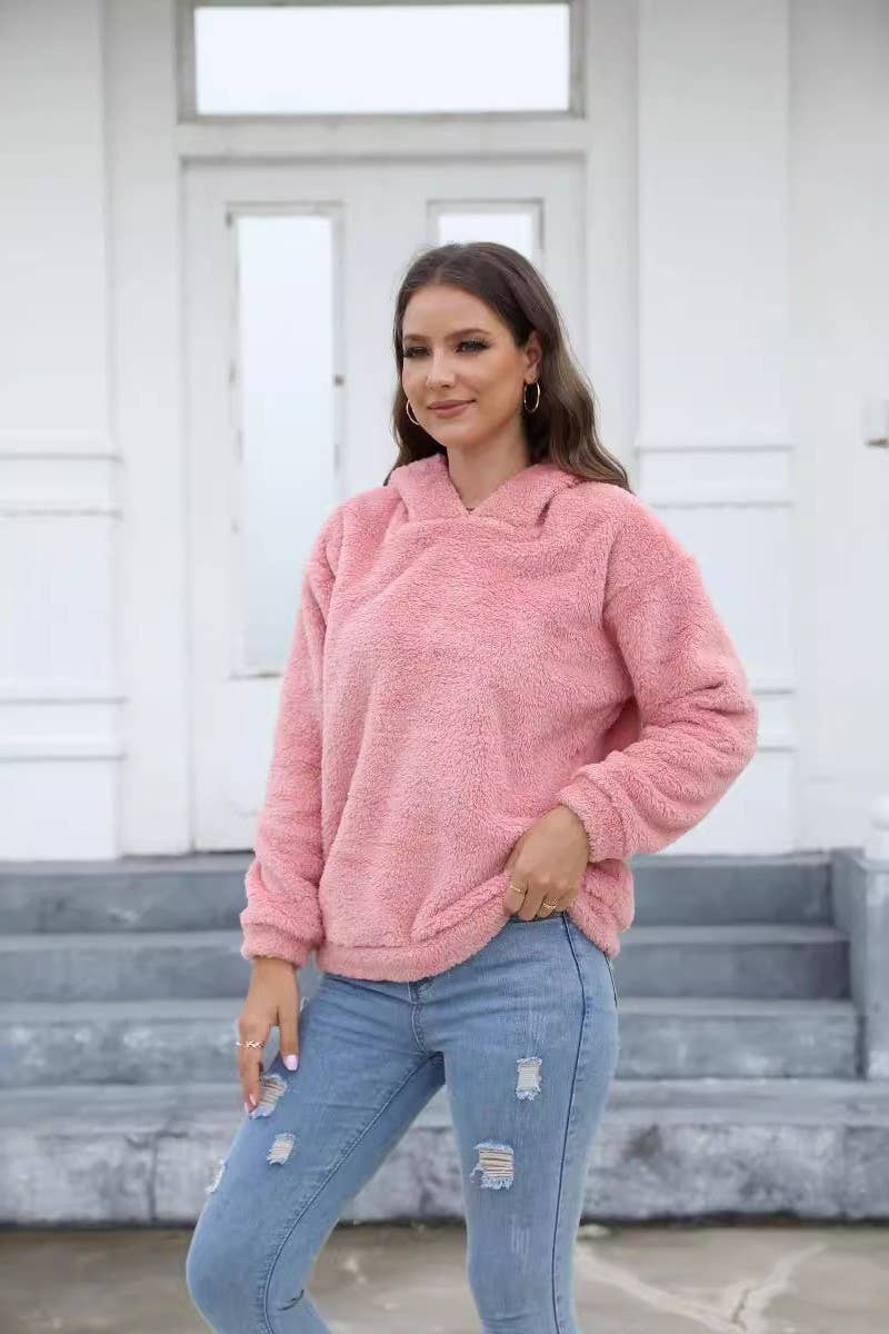 CWOHOL0643_THICKENED PLUSH RABBIT EARS HOODED SWEATSHIRT