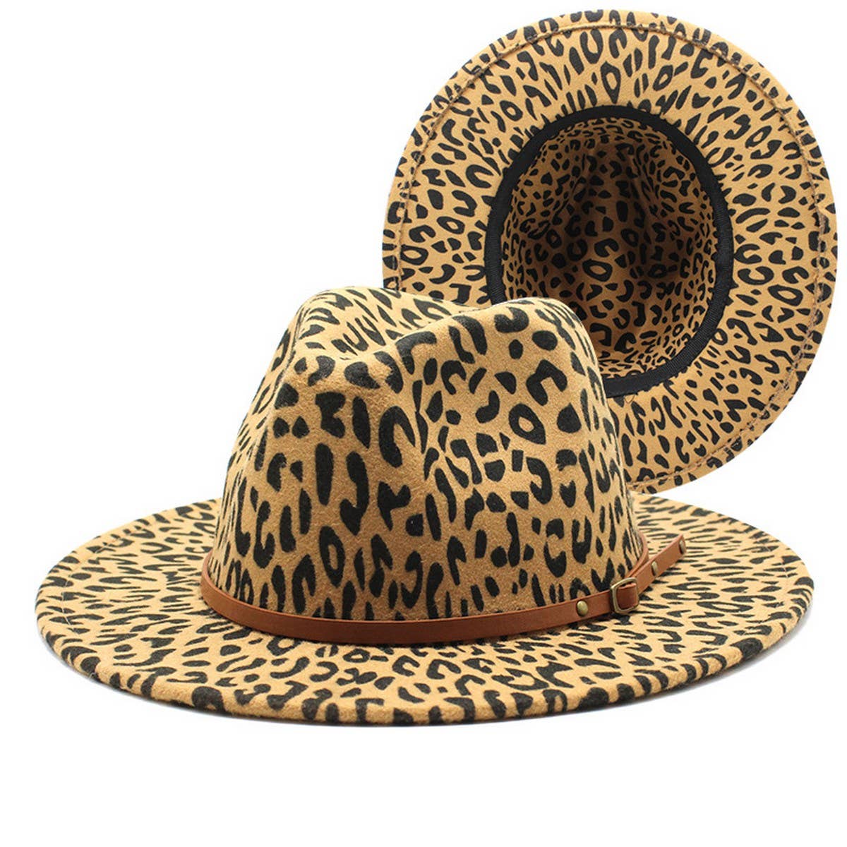 LEOPARD PRINT WOOLEN HAT WIDE BRIM JAZZ HAT_CWAH2534