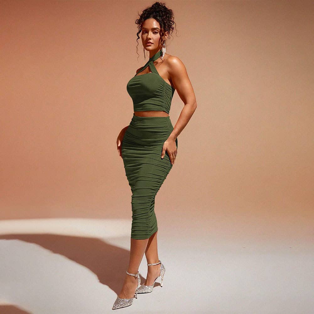 Sexy fashion halter vest long skirt two-piece set