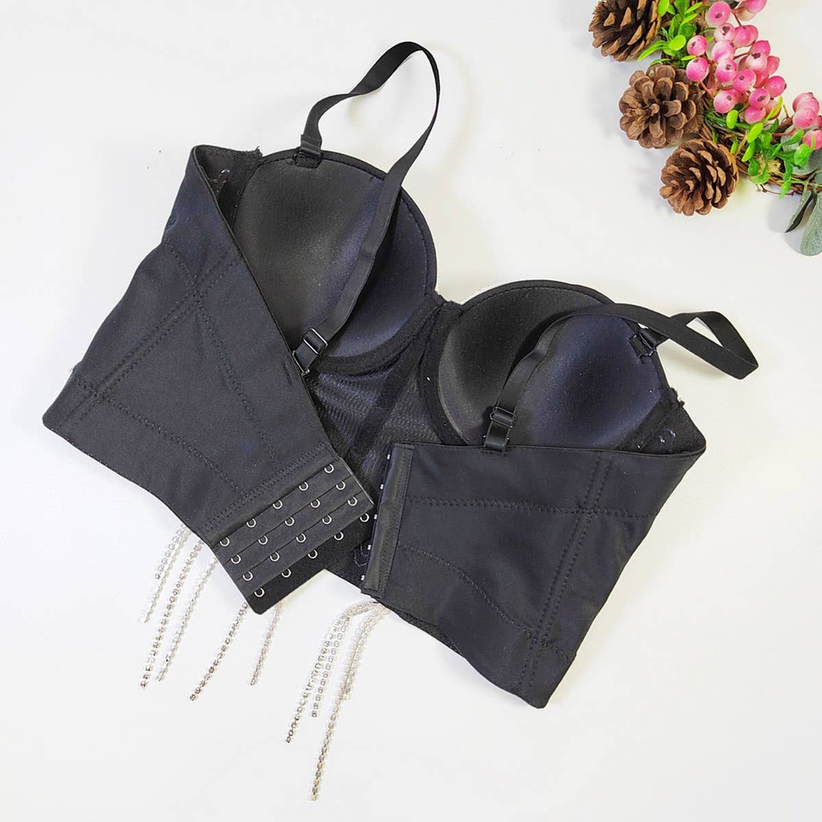 BUTTERFLY BEADED TASSEL HERRINGBONE CORSET_CWMM4237