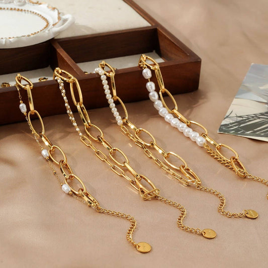 MULTI-LAYER VINTAGE CHAIN PEARL BRACELET