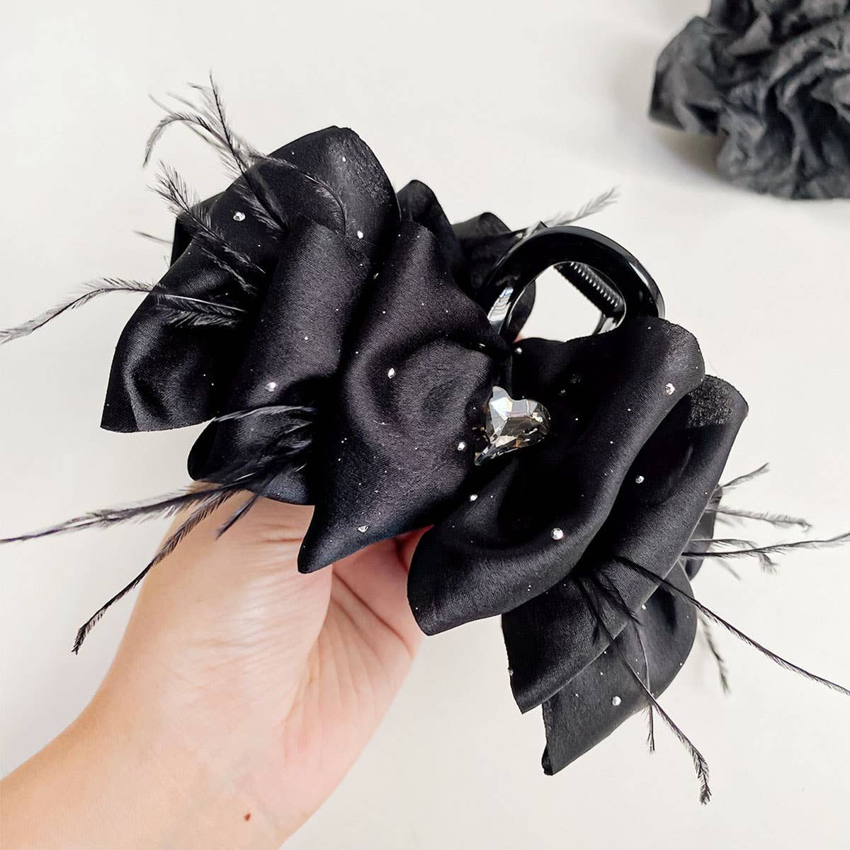 High-end diamond-encrusted feather hair clips