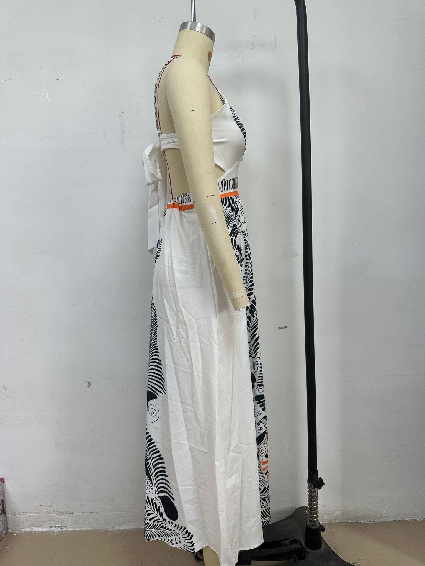 Printed off-the-neck,low-cut sexy halter dress