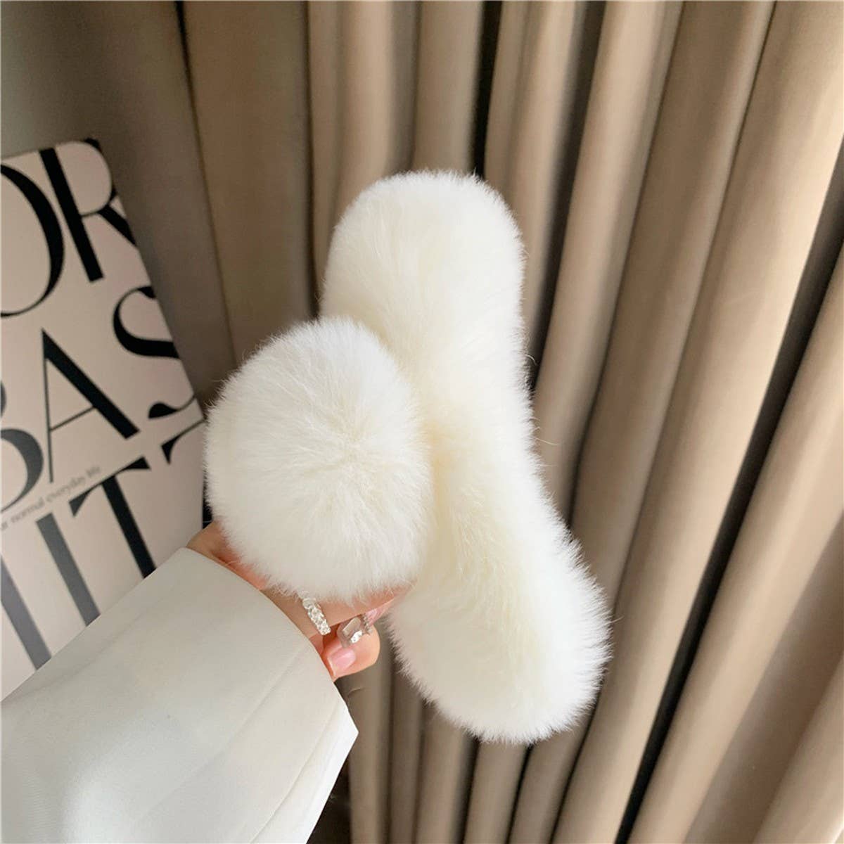 Large Rabbit Fur Hair Claw - Fluffy Winter Clip