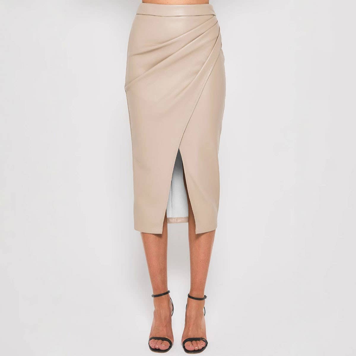 WOMEN'S PU SLIT SKIRT ZIPPER LEATHER SKIRT_CWAB4790