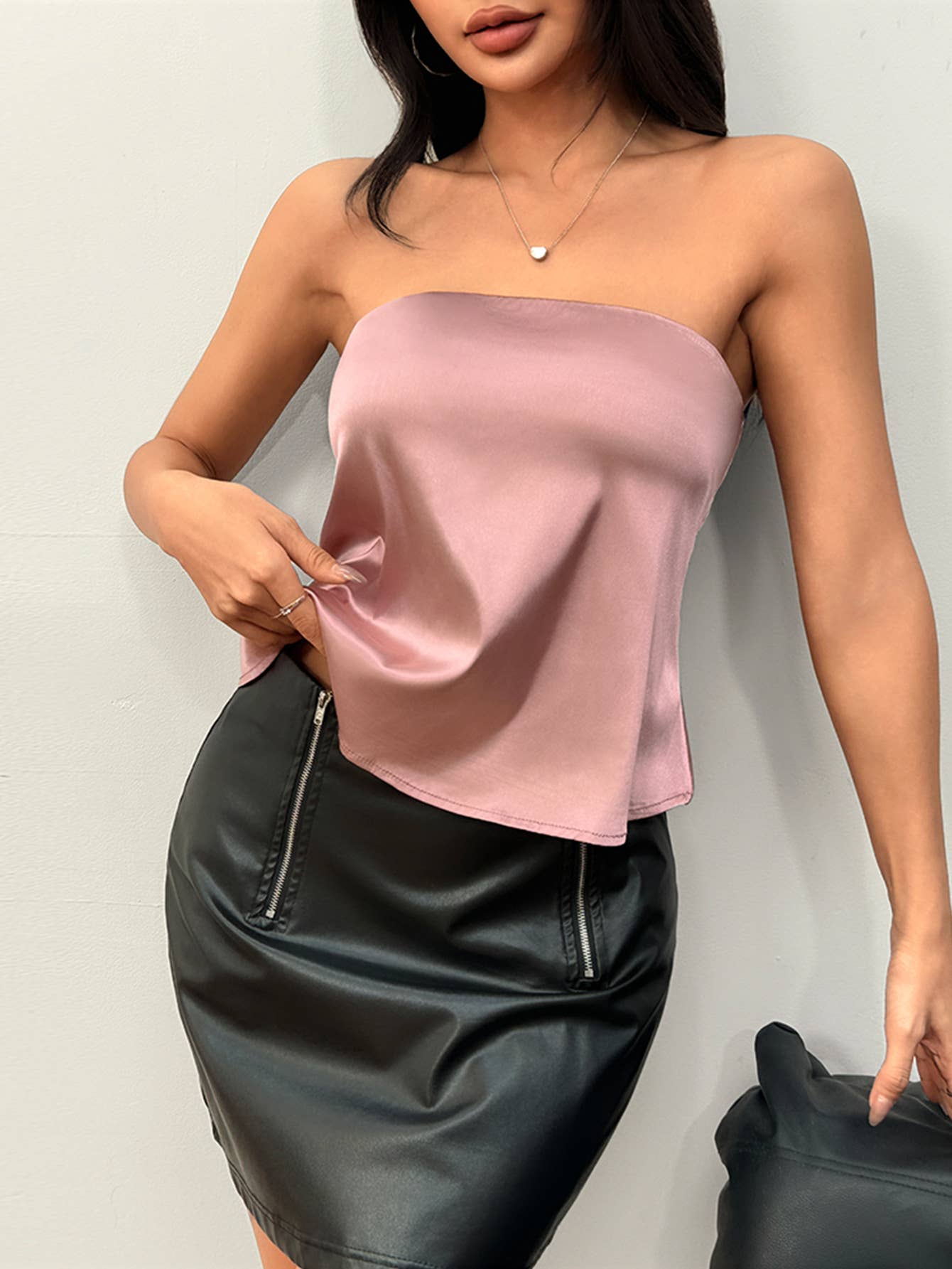 Sexy socialite solid-color satin strapless vest