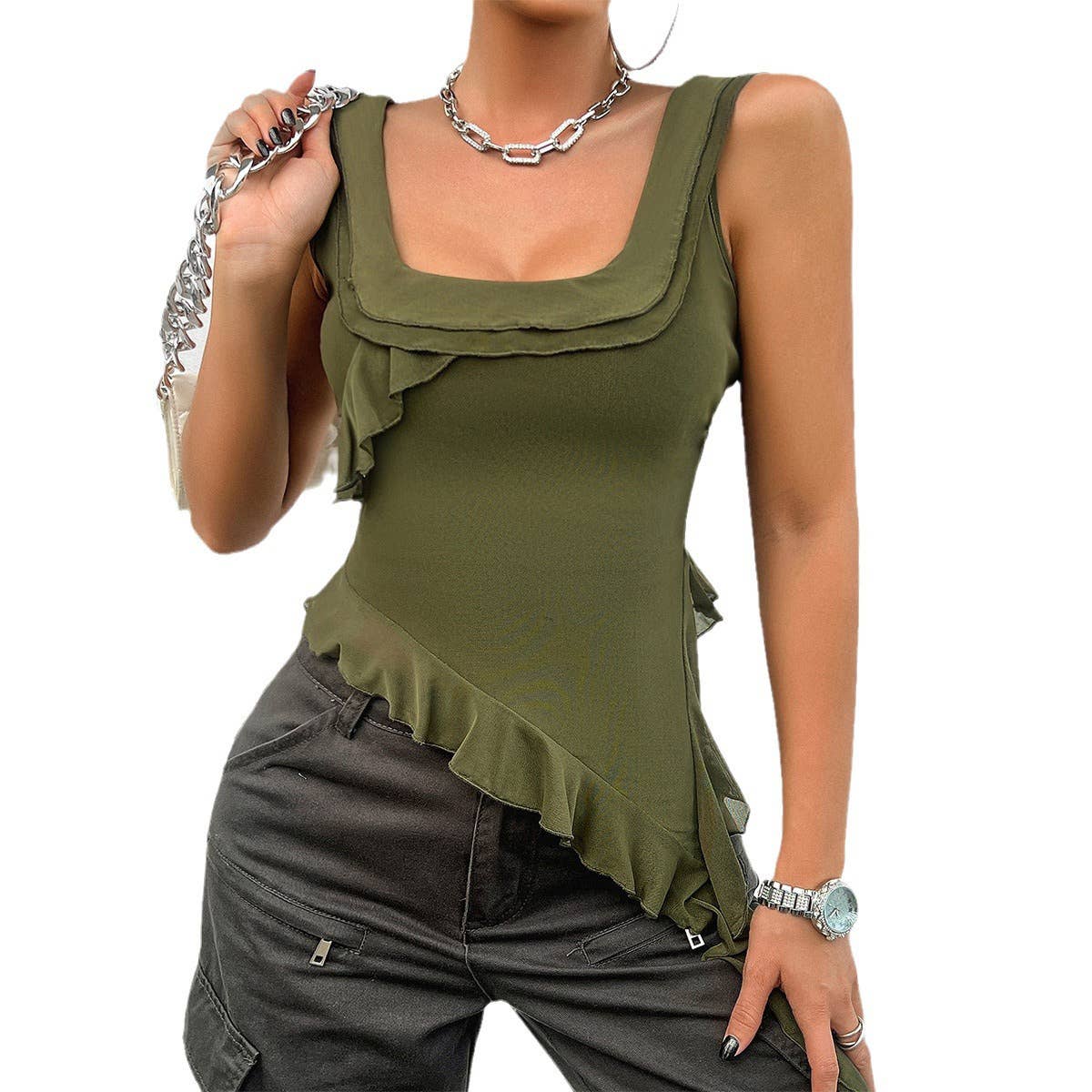 SLEEVELESS U NECK GAUZE TOP BLOUSE_CWTBLSL0207