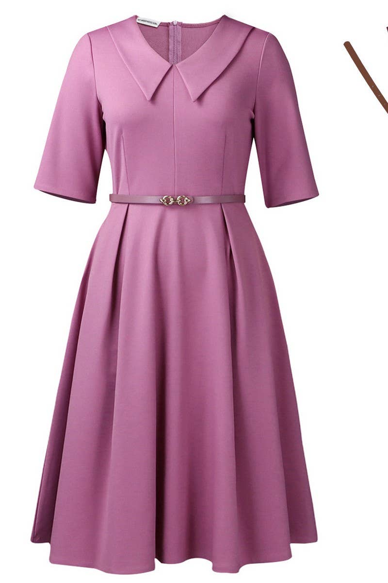 CWDMD01264_WOMEN ELEGANT COLOR MIDI DRESS HALF SLEEVE 2025