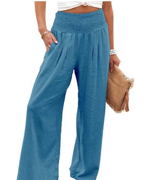 Cotton and linen loose-fitting wide-leg pants