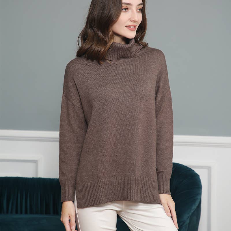 TURTLENECK IRREGULAR LOOSE SOLID COLOR SWEATER