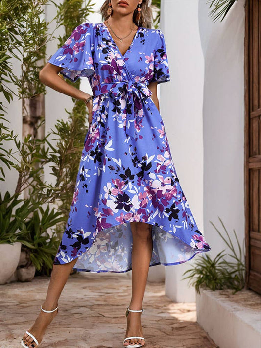 CWDSD3689_V-NECK PRINTED STRAPPY SHORT DRESS